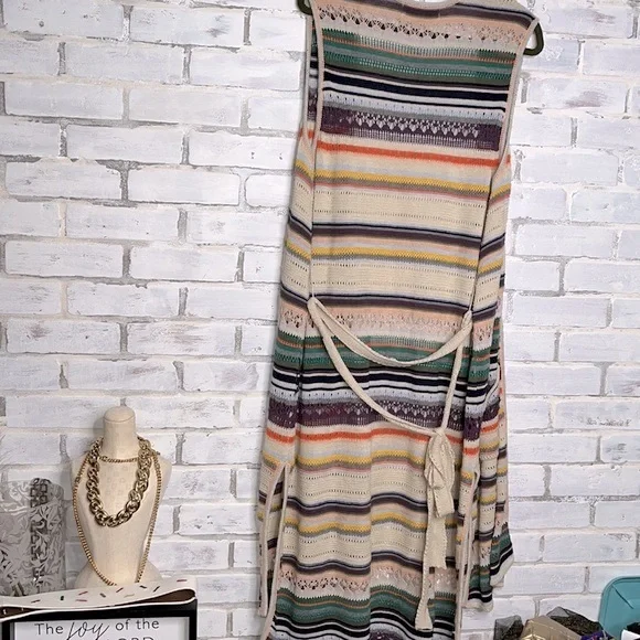 DEMOCRACY | Knit Striped Vest Long Kimono Duster XL - Picture 4 of 5